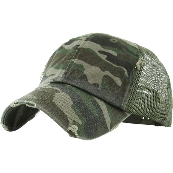 Women\'s Camo Distressed Mesh Back Adjustable Classic Comfortable Baseball Caps
